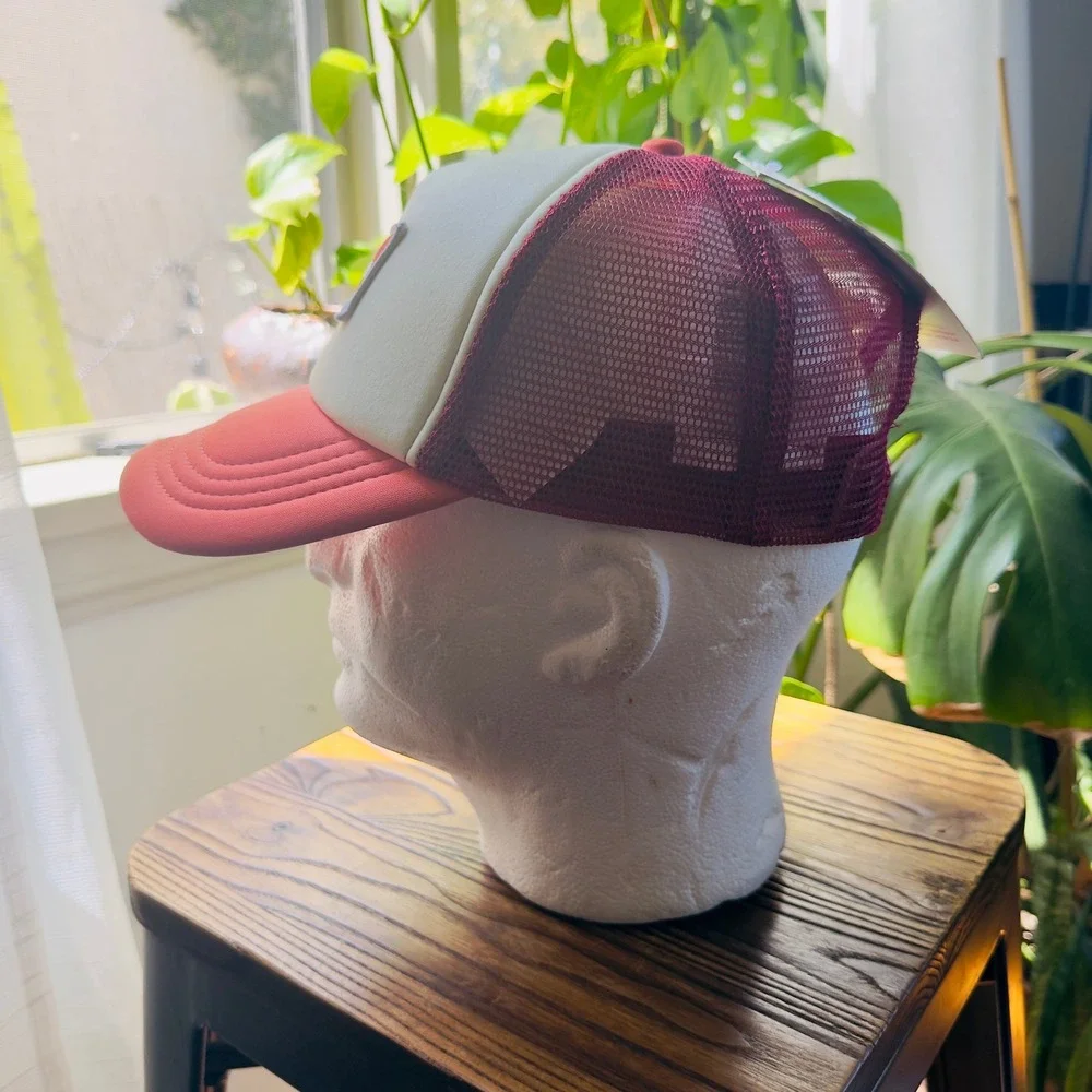 Budweiser Cotton On Beer Trucker Hat Cap‎ Burgundy Cream Adjustable NWT